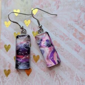 Abstract Purple and Pink Dangle Earrings